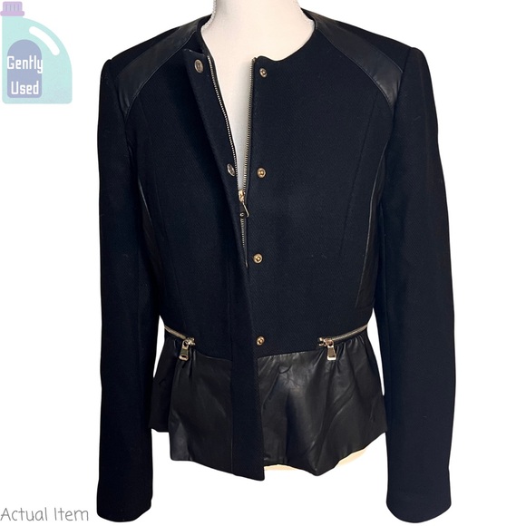 Zara Leather and Wool Peplum Skirted Black Jacket Size Large - Picture 5 of 8